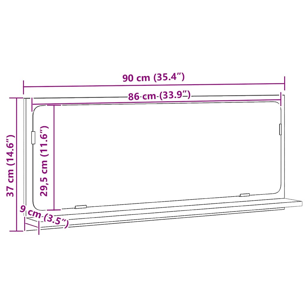 Étagère miroir avec étagère Chêne artisan 90 x 10.5 x 37 cm
