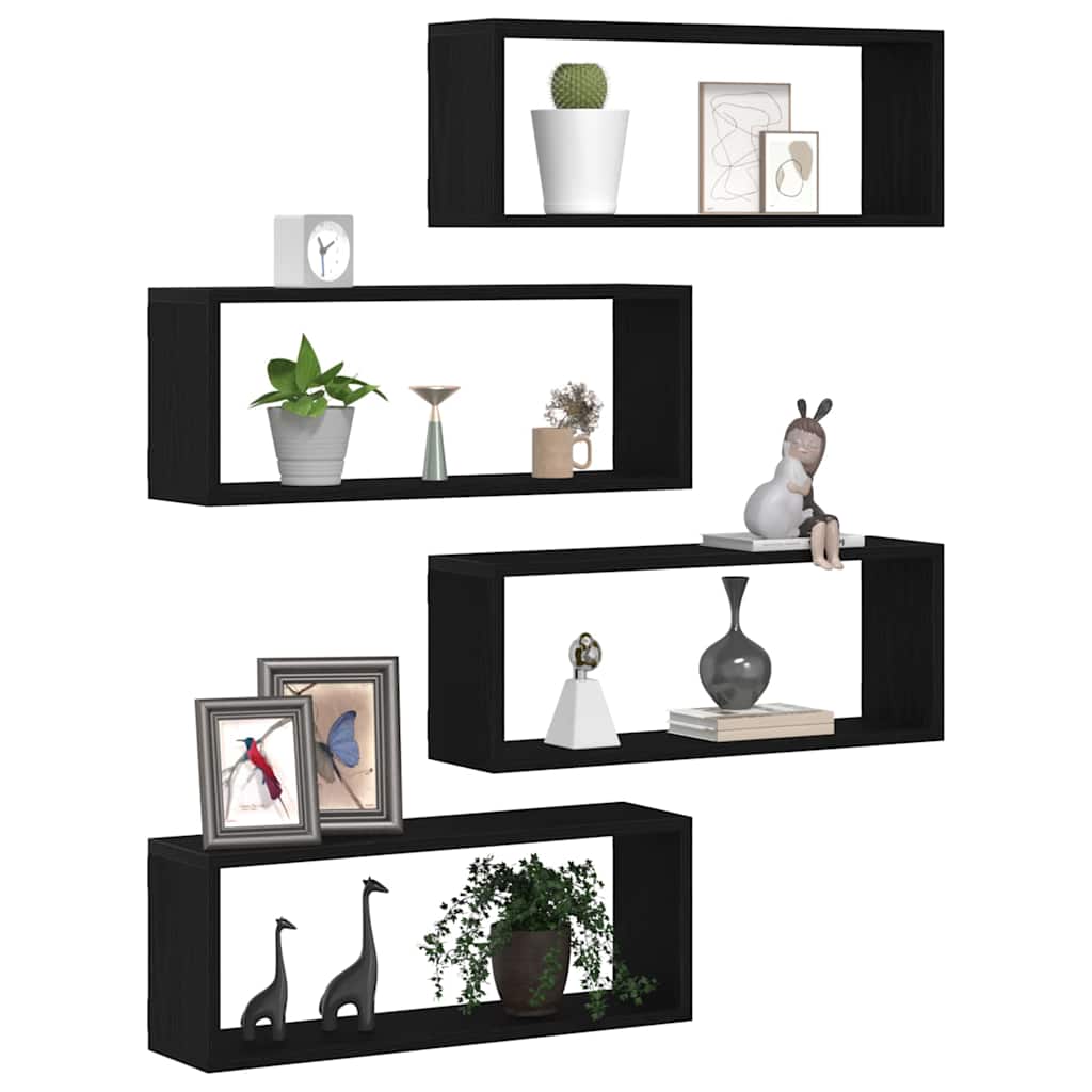 Étagères murales avec étagère 4 pcs Chêne noir 60 x 15 x 23 cm