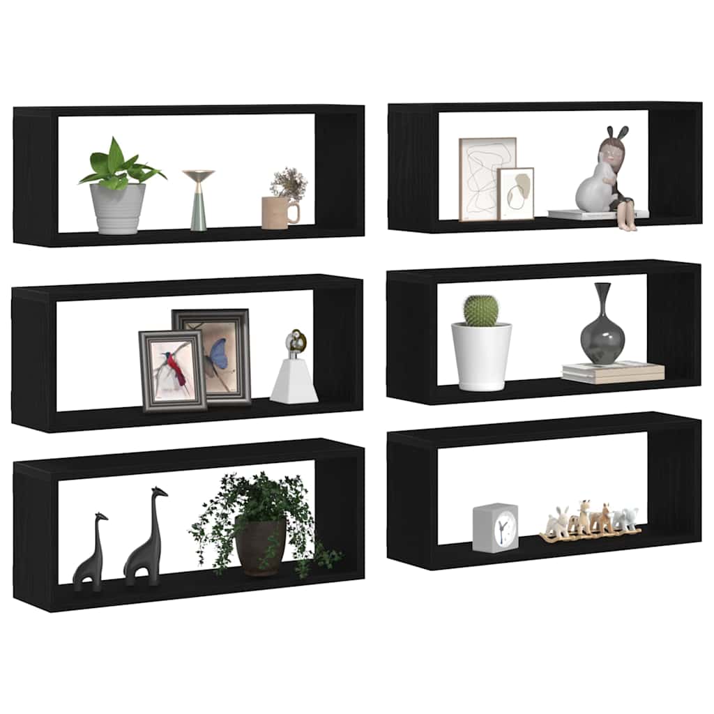 Étagères murales avec étagère 6 pcs Chêne noir 60 x 15 x 23 cm