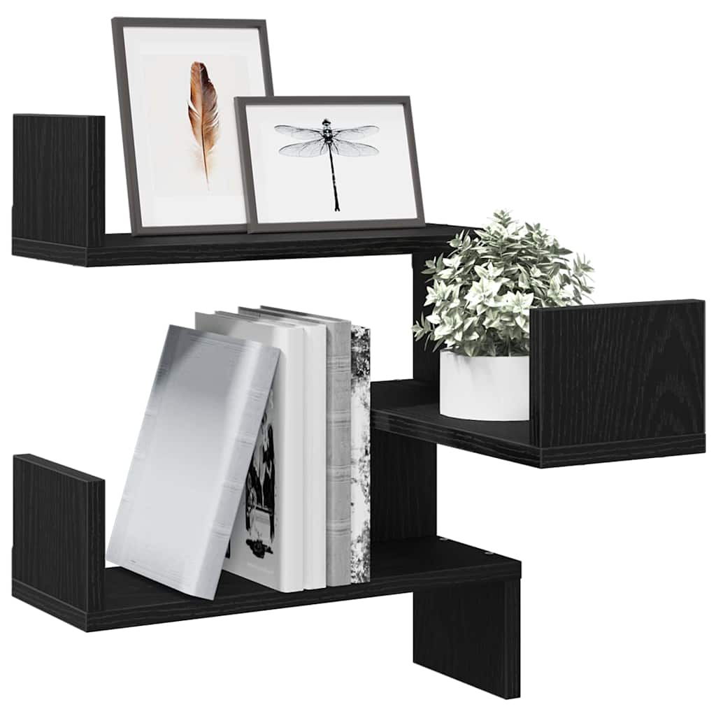 Étagère d'angle murale 2 pcs Chêne noir 40 x 40 x 49.5 cm