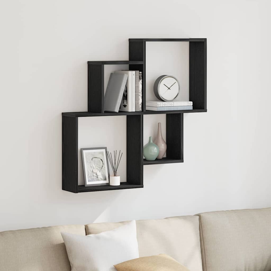 Étagère Murale Cube avec étagère Chêne noir 80 x 15 x 78.5 cm