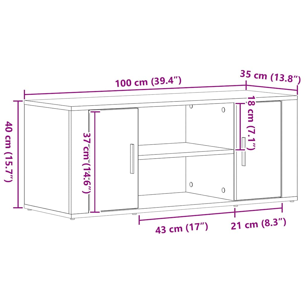 Meuble TV Bois ancien 100 x 35 x 40 cm Bois d'ingénierie