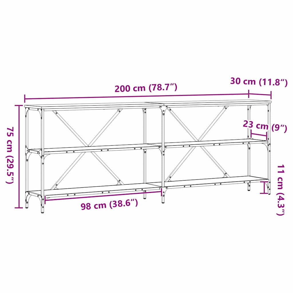 Table Console avec étagère chêne artisanal 200 x 30 x 75 cm