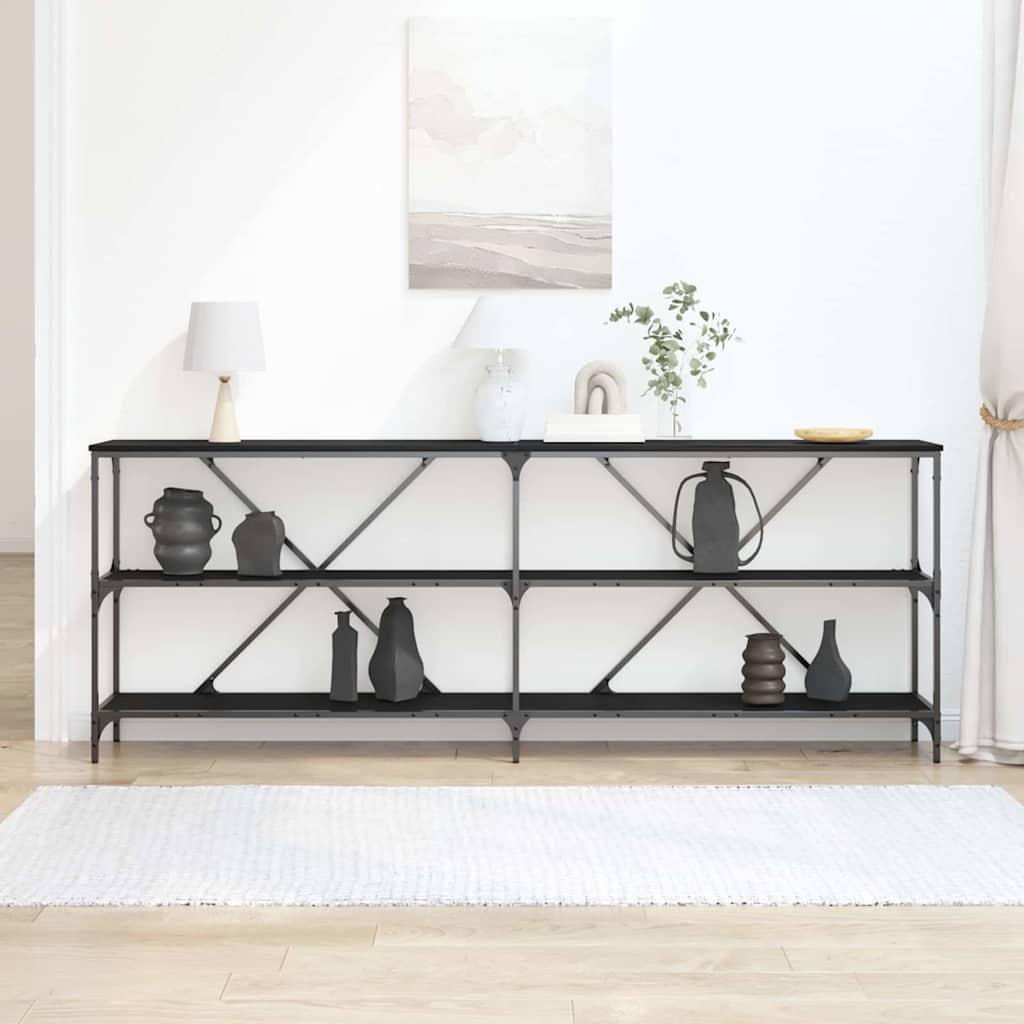 Table Console avec étagère Chêne noir 200 x 30 x 75 cm