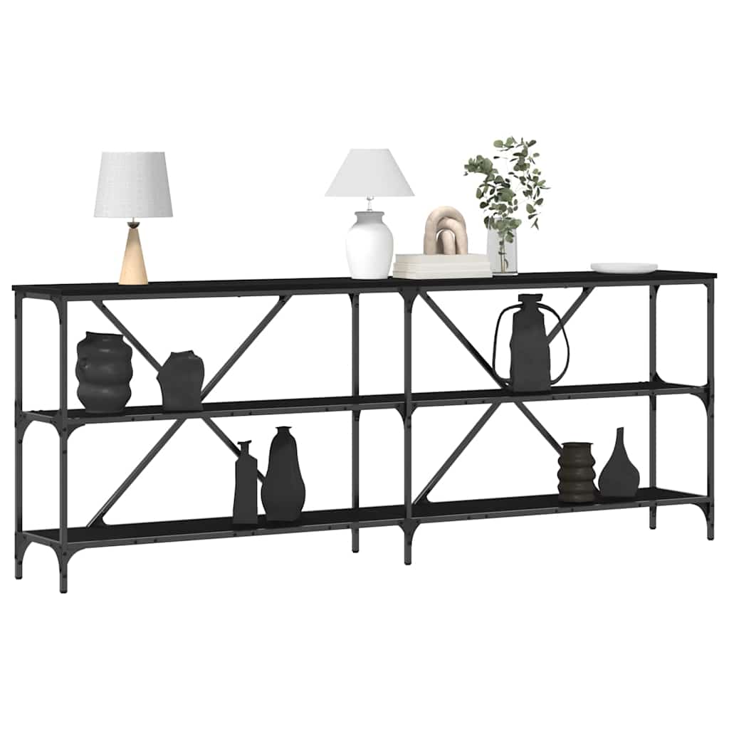 Table Console avec étagère Chêne noir 200 x 30 x 75 cm