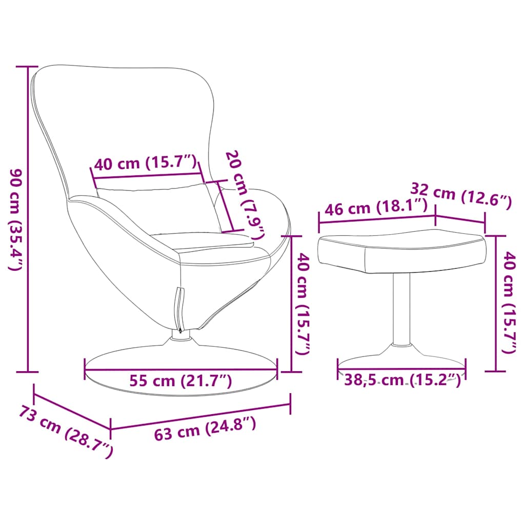 Fauteuil œuf 2 pcs Jaune 63 x 73 x 90 cm Velours
