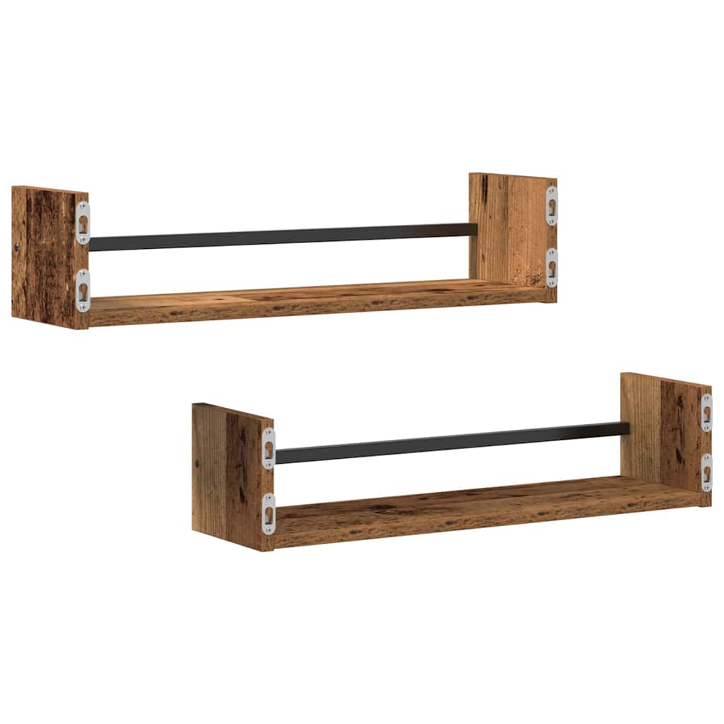 Étagère Murale avec étagère 2 pcs Bois ancien 60 x 16 x 14 cm