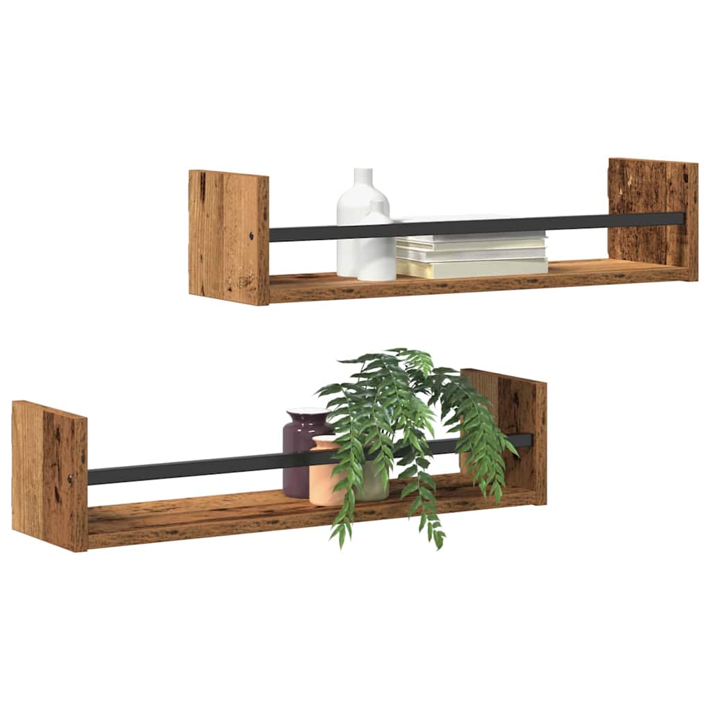 Étagère Murale avec étagère 2 pcs Bois ancien 60 x 16 x 14 cm