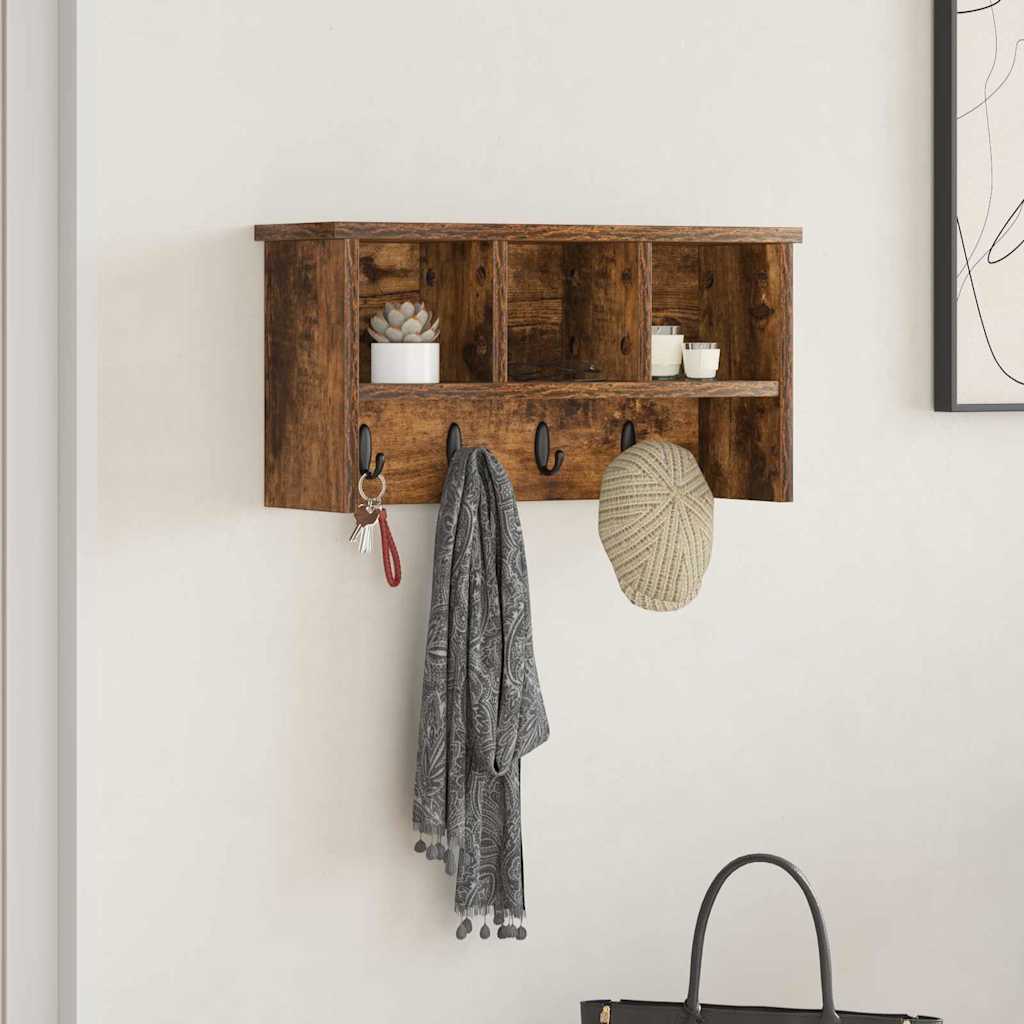 Porte-manteau mural avec étagère Chêne fumé 50 x 16 x 26 cm