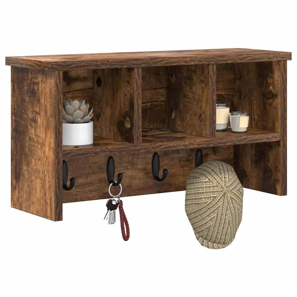 Porte-manteau mural avec étagère Chêne fumé 50 x 16 x 26 cm