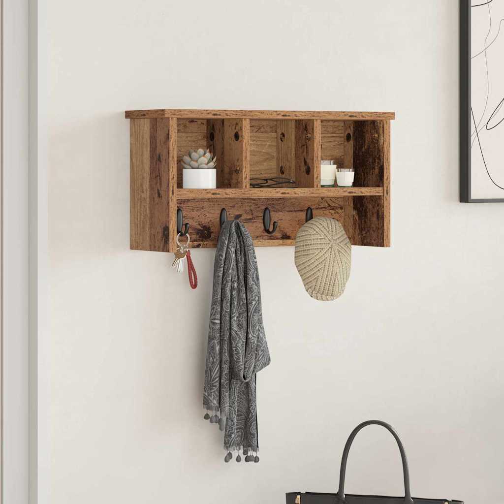 Porte-manteau mural avec étagère Bois ancien 50 x 16 x 26 cm