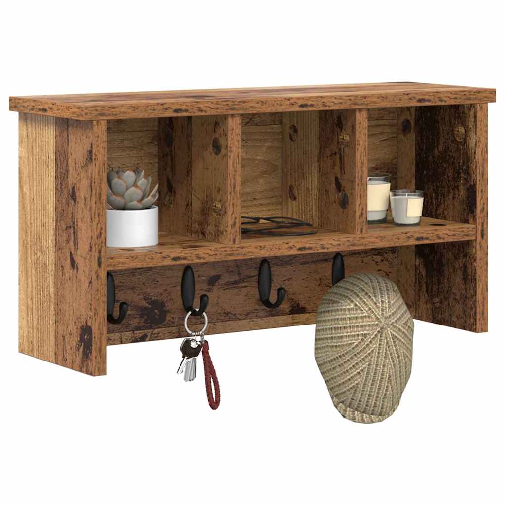 Porte-manteau mural avec étagère Bois ancien 50 x 16 x 26 cm