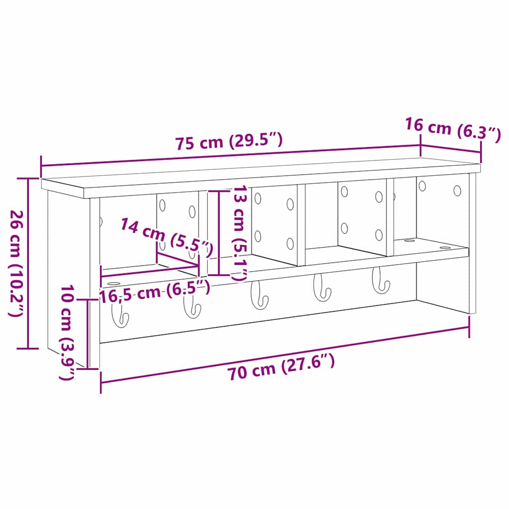 Porte-manteau mural avec étagère Chêne sonoma 75 x 16 x 26 cm
