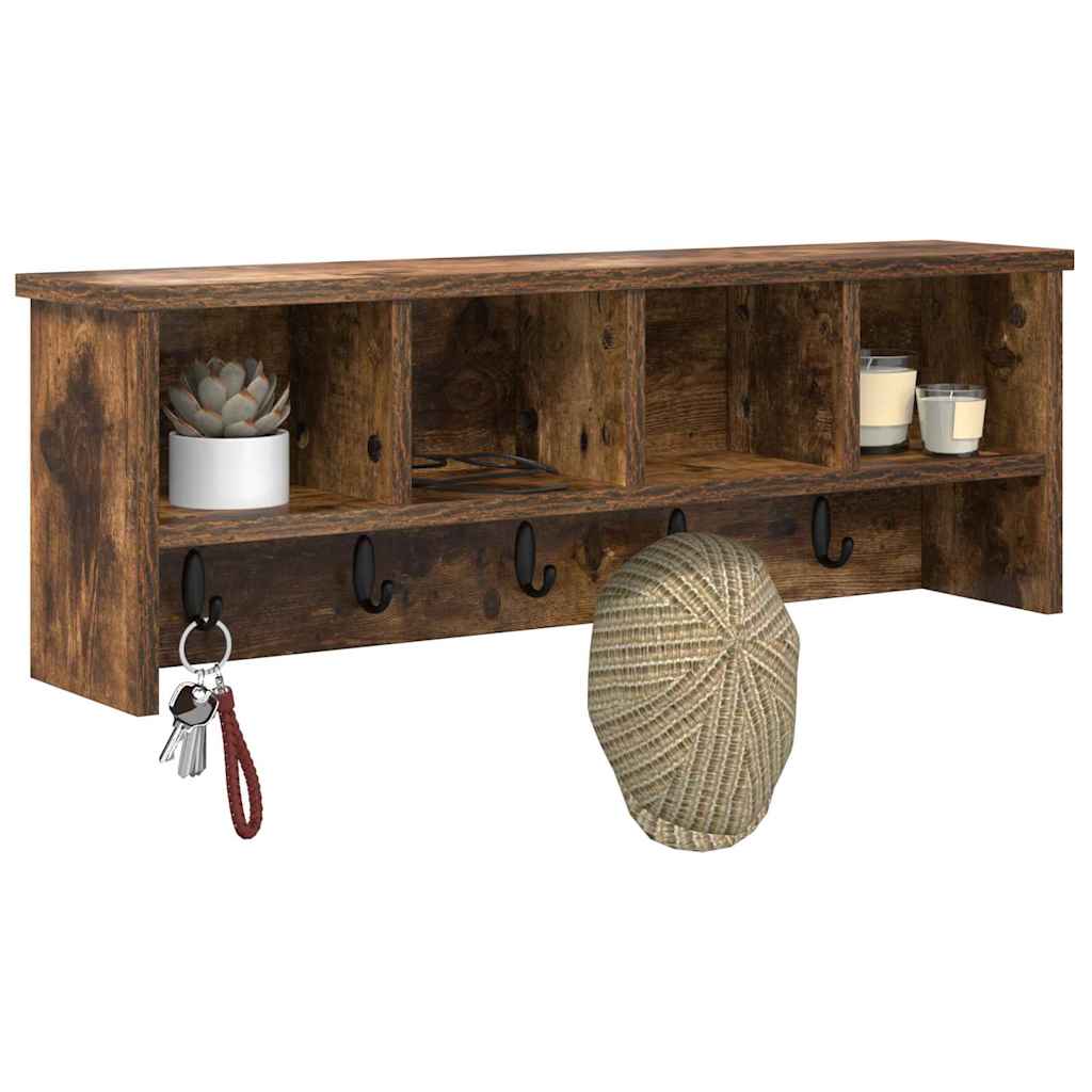 Porte-manteau mural avec étagère Chêne fumé 75 x 16 x 26 cm