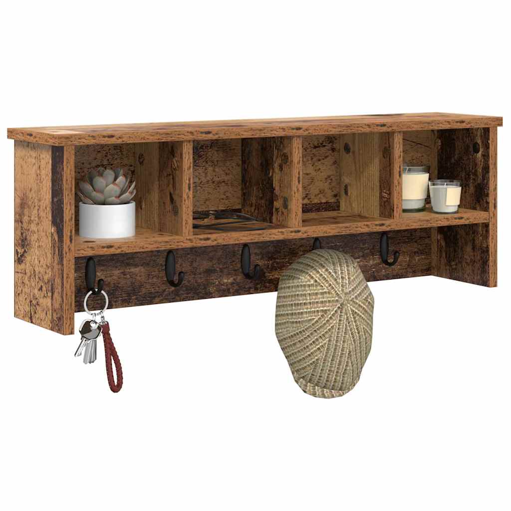 Porte-manteau mural avec étagère Bois ancien 75 x 16 x 26 cm