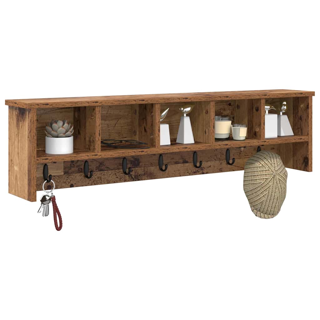 Porte-manteau mural avec étagère Bois ancien 100 x 16 x 26 cm