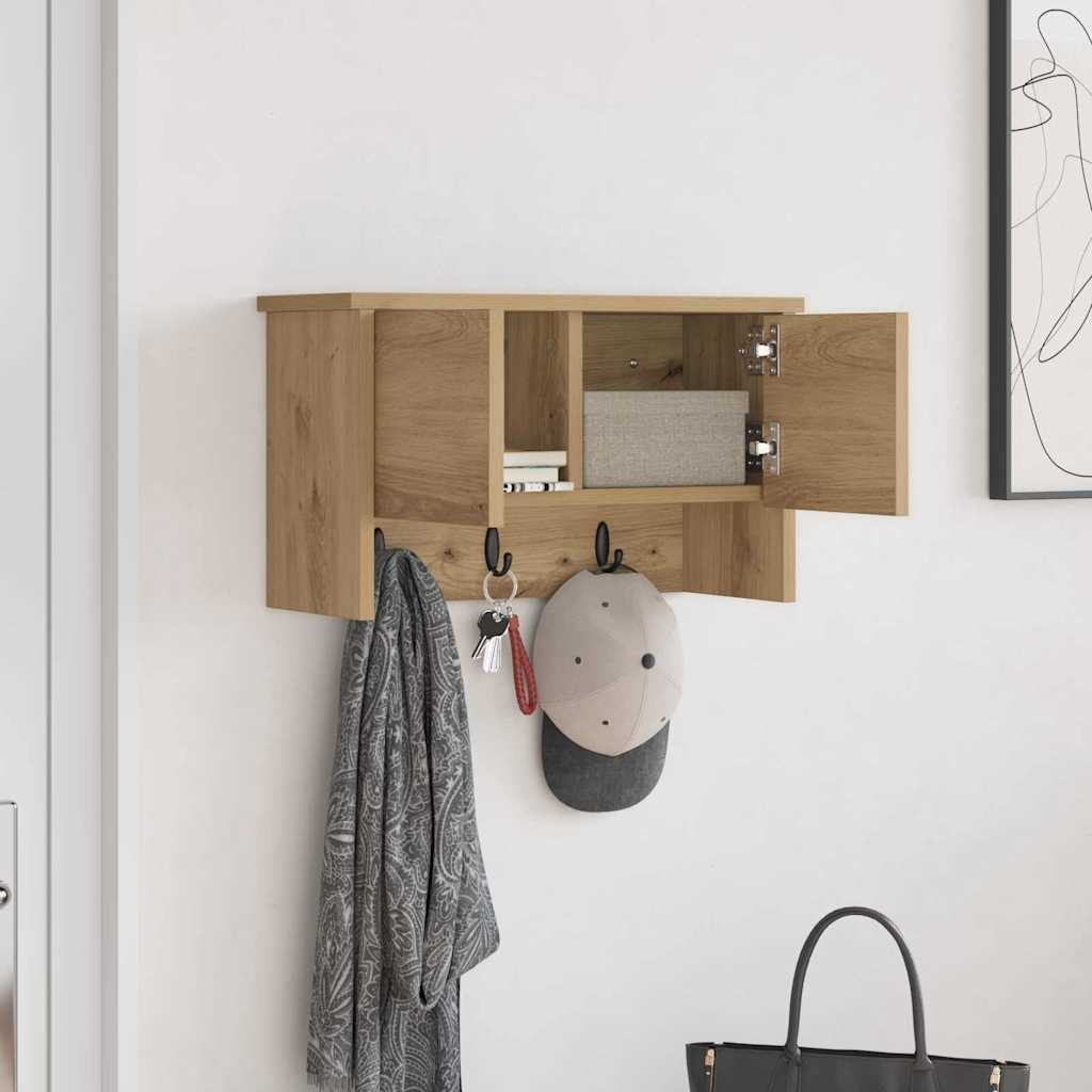 Porte-manteau mural avec porte chêne artisanal 50 x 20 x 30 cm