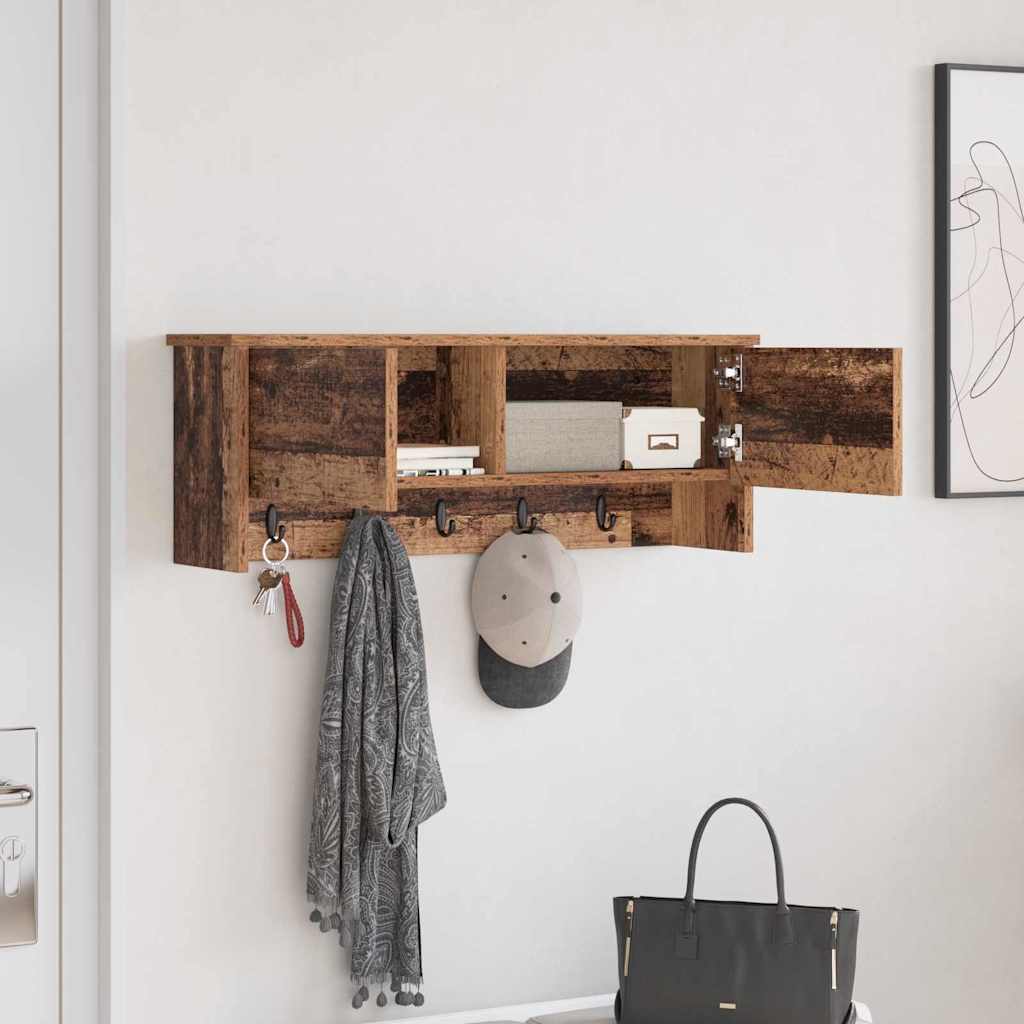 Porte-manteau mural avec étagère Bois ancien 80 x 20 x 30 cm