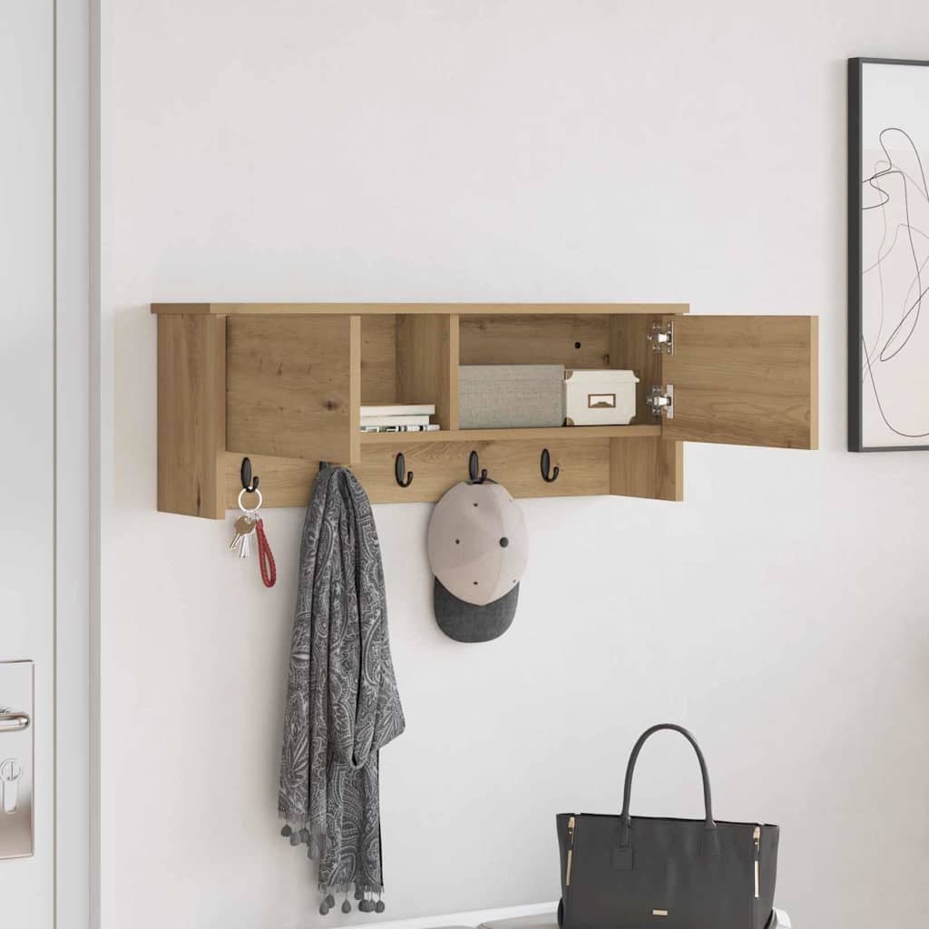 Porte-manteau mural avec porte chêne artisanal 80 x 20 x 30 cm