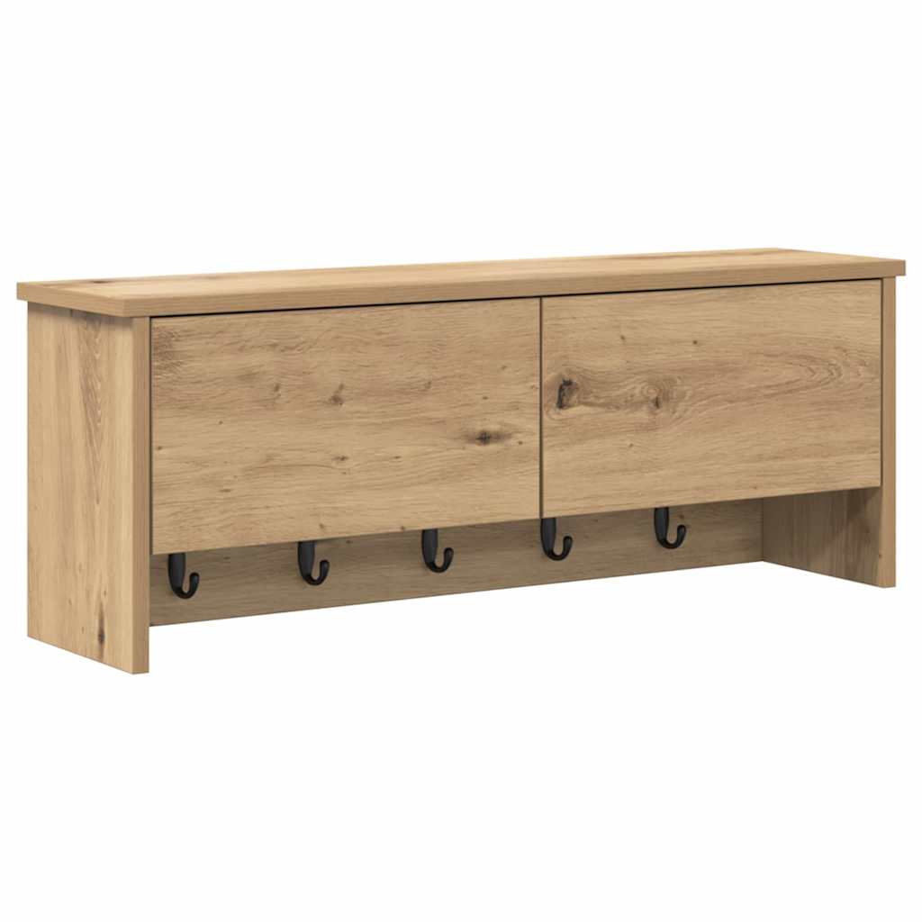 Porte-manteau mural avec porte chêne artisanal 80 x 20 x 30 cm