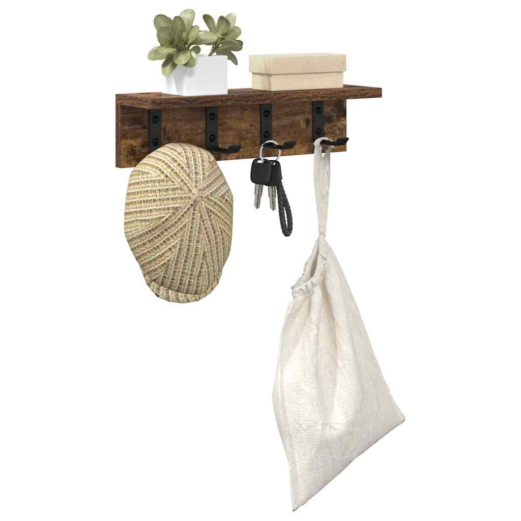 Porte-manteau mural avec étagère Chêne fumé 40 x 10.5 x 10.5 cm