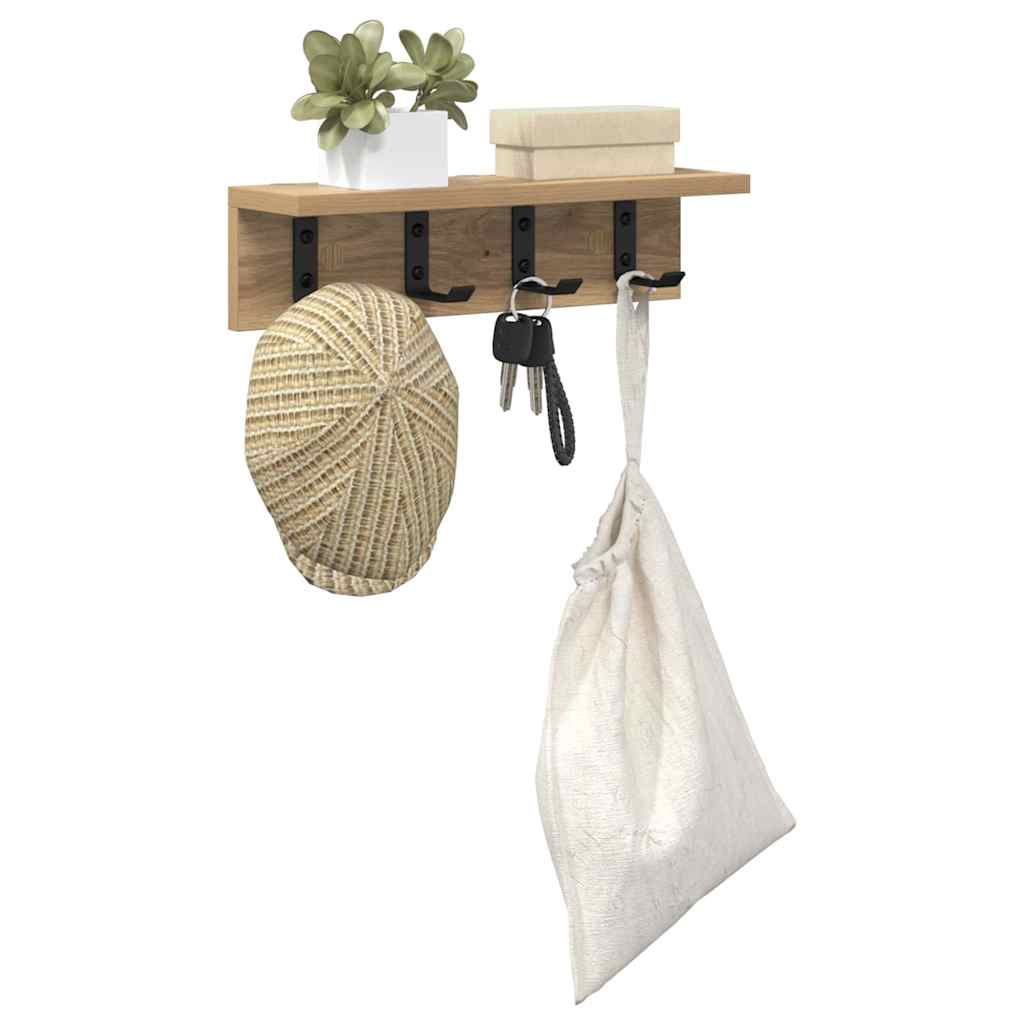 Porte-manteau mural chêne artisanal 40 x 10.5 x 10.5 cm