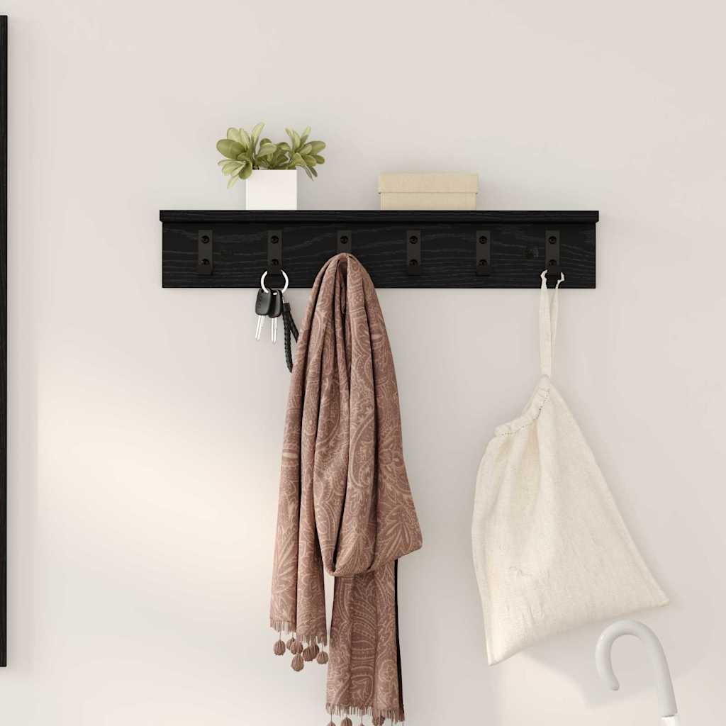 Porte-manteau mural avec étagère Chêne noir 60 x 10.5 x 10.5 cm