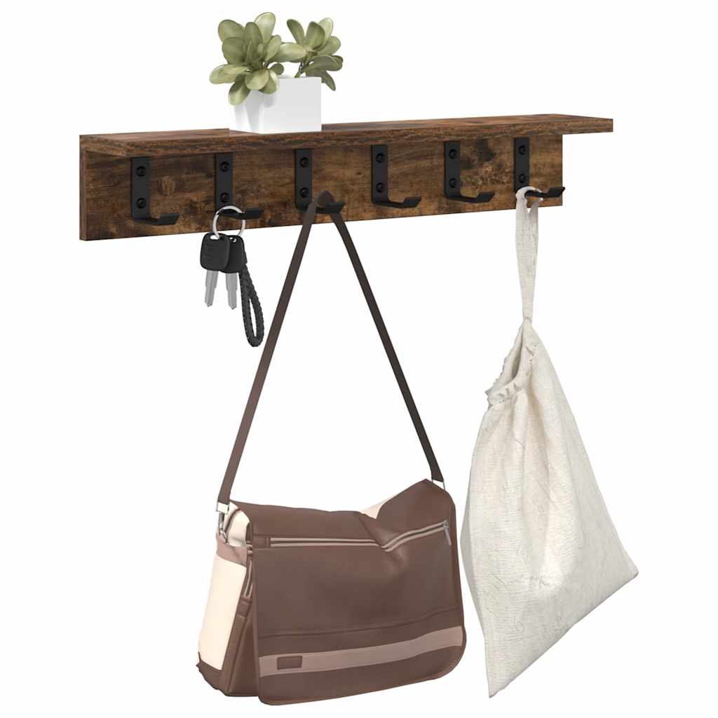 Porte-manteau mural avec étagère Chêne fumé 60 x 10.5 x 10.5 cm