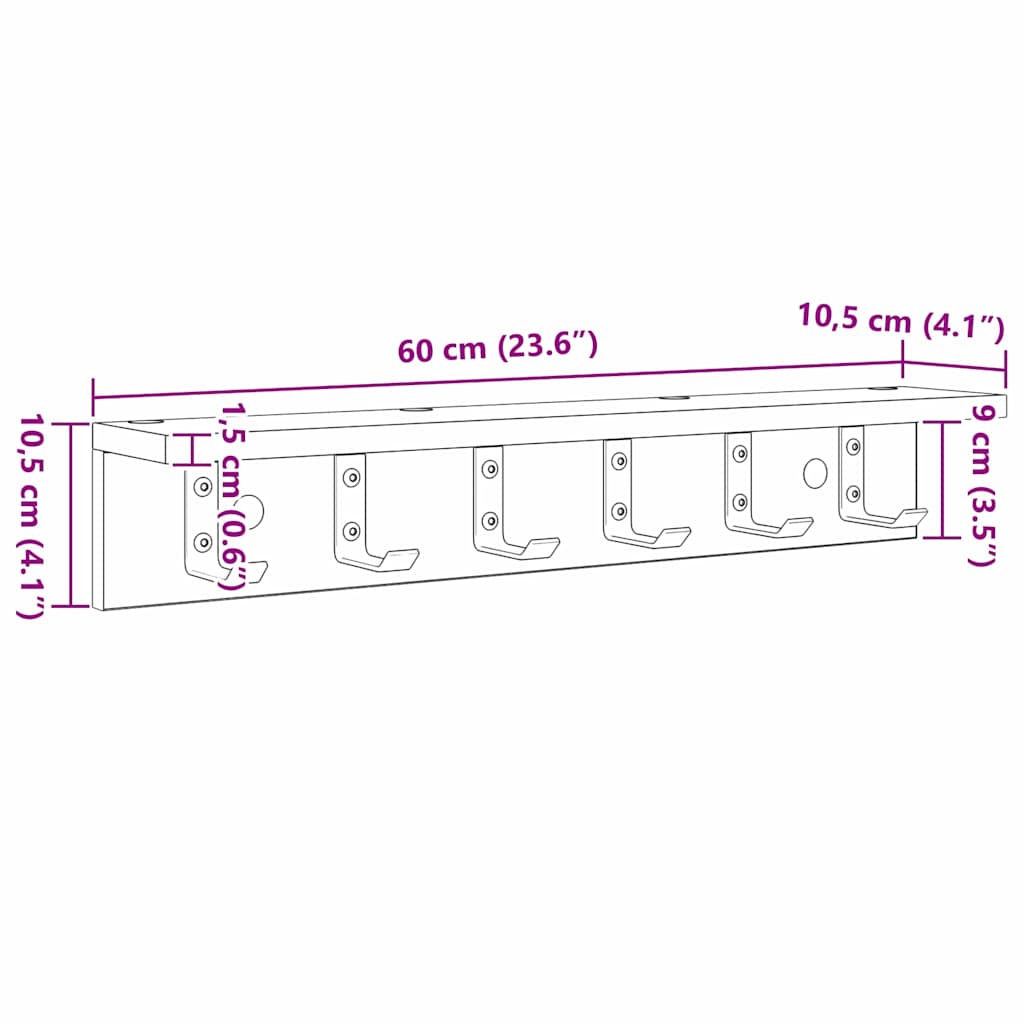 Porte-manteau mural Sonoma gris 60 x 10.5 x 10.5 cm