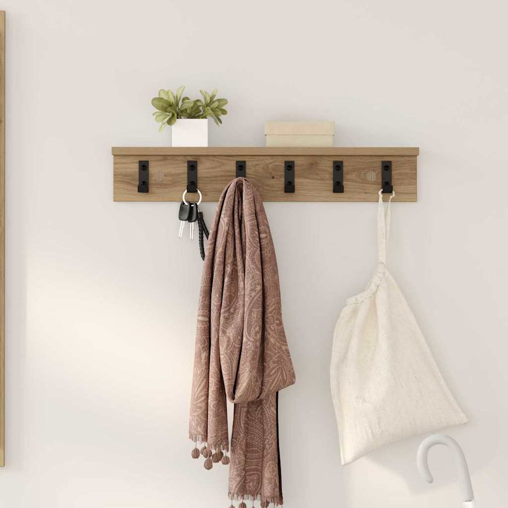 Porte-manteau mural chêne artisanal 60 x 10.5 x 10.5 cm