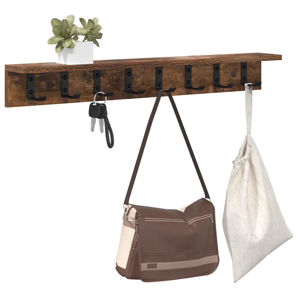 Porte-manteau mural avec étagère Chêne fumé 80 x 10.5 x 10.5 cm