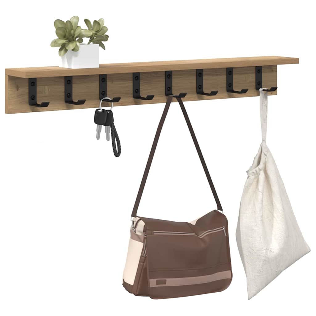 Porte-manteau mural chêne artisanal 80 x 10.5 x 10.5 cm