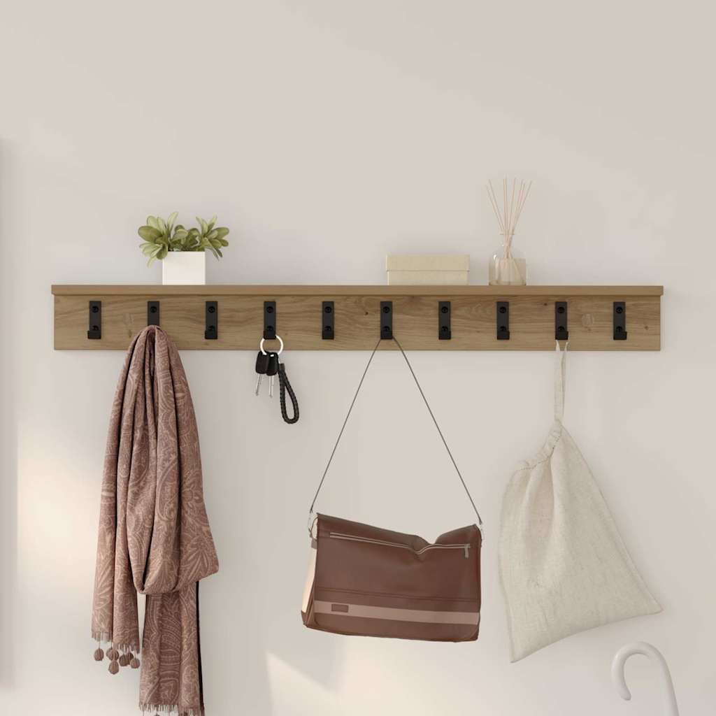 Porte-manteau mural chêne artisanal 100 x 10.5 x 10.5 cm