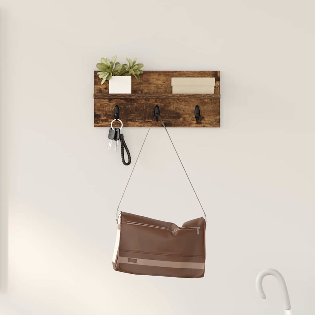 Porte-manteau mural avec étagère Chêne fumé 40 x 10.5 x 18 cm