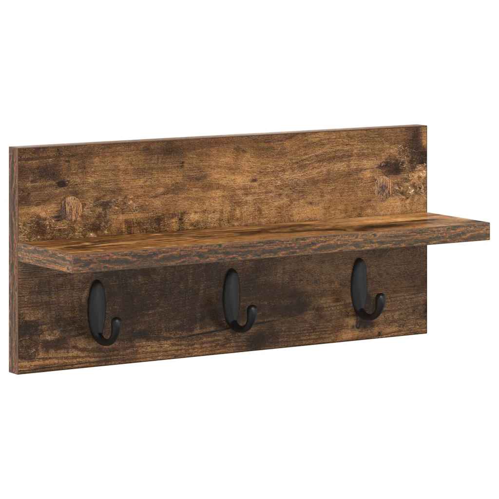 Porte-manteau mural avec étagère Chêne fumé 40 x 10.5 x 18 cm
