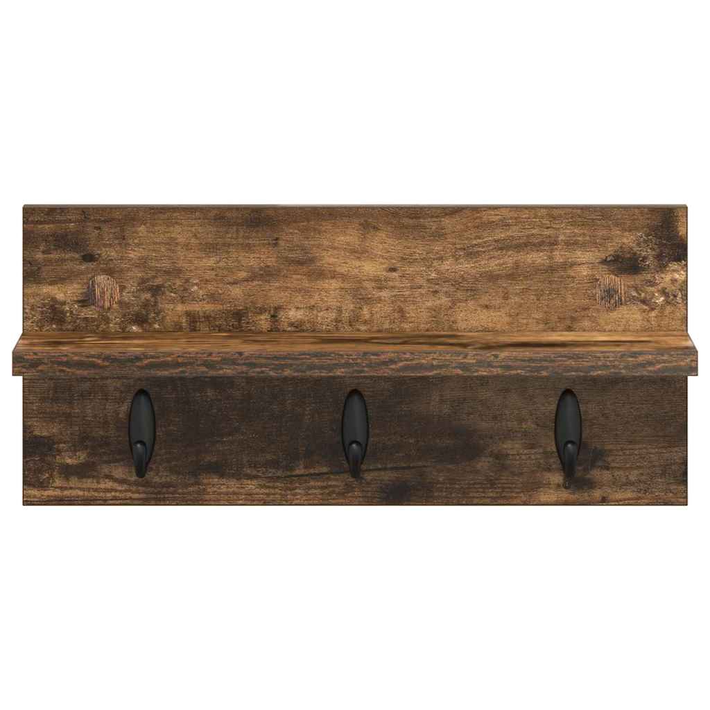 Porte-manteau mural avec étagère Chêne fumé 40 x 10.5 x 18 cm