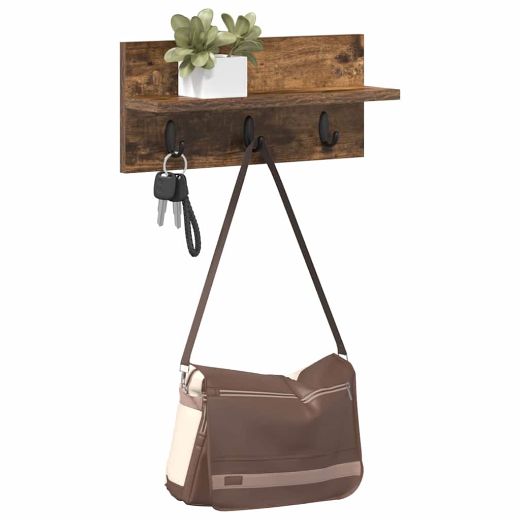 Porte-manteau mural avec étagère Chêne fumé 40 x 10.5 x 18 cm