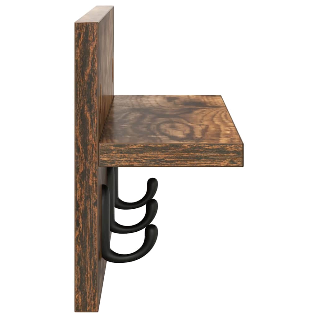 Porte-manteau mural avec étagère Chêne fumé 40 x 10.5 x 18 cm