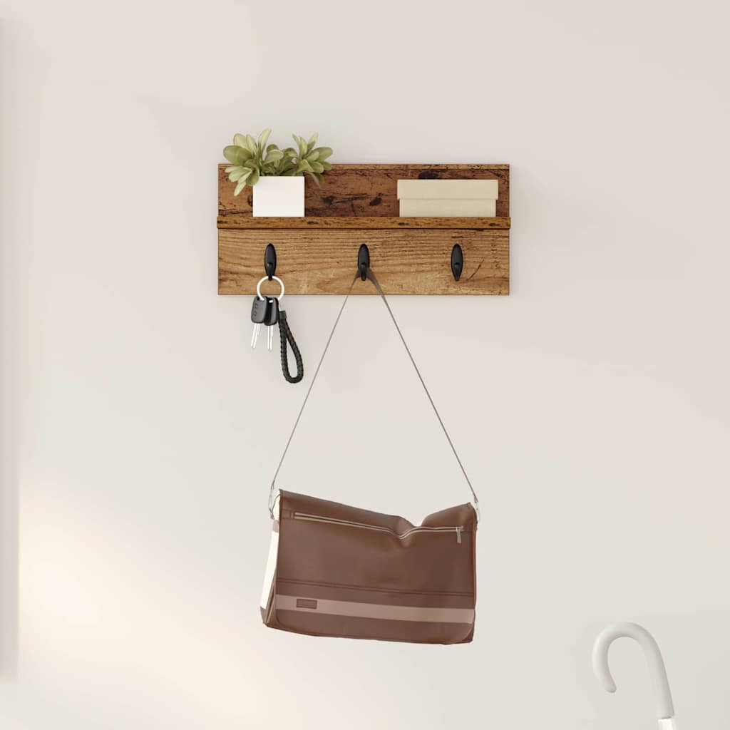 Porte-manteau mural avec étagère Bois ancien 40 x 10.5 x 18 cm