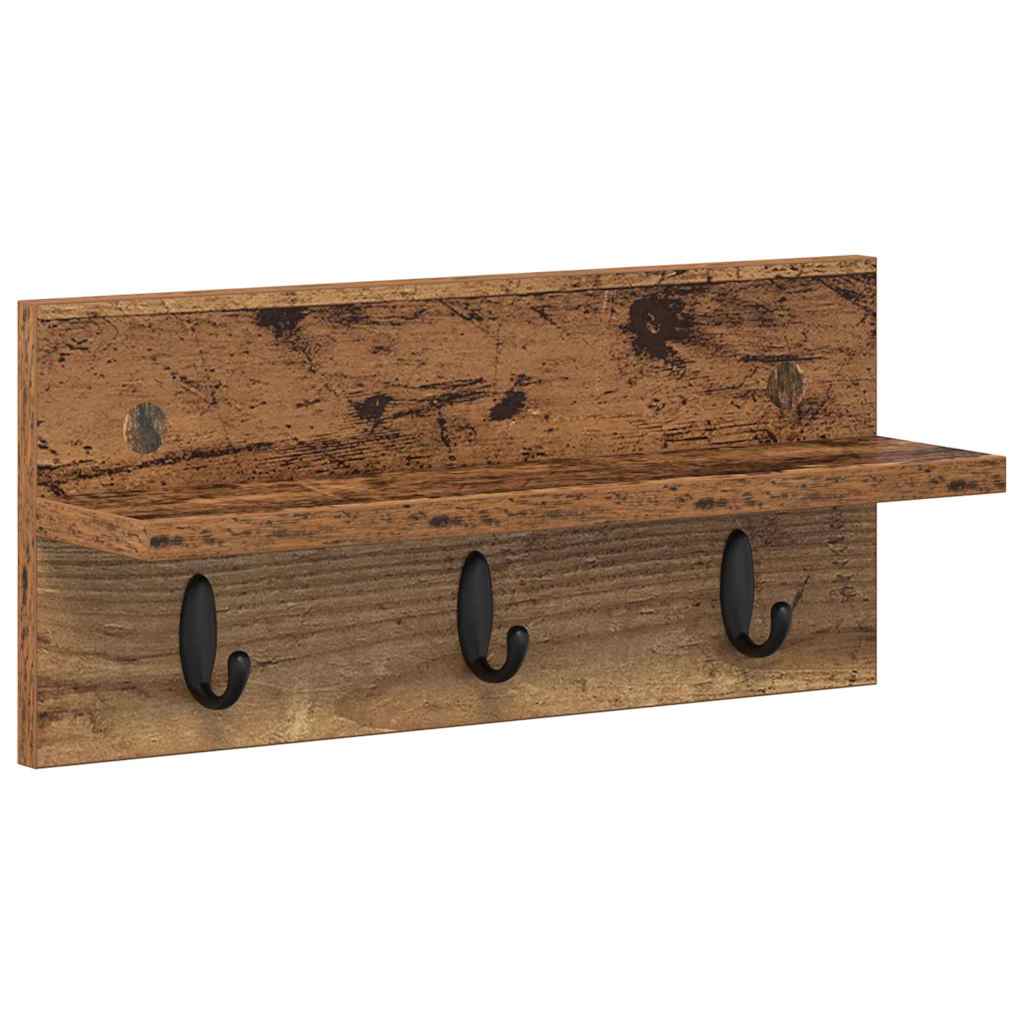 Porte-manteau mural avec étagère Bois ancien 40 x 10.5 x 18 cm