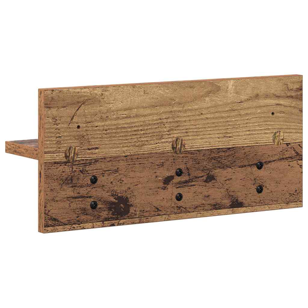 Porte-manteau mural avec étagère Bois ancien 40 x 10.5 x 18 cm
