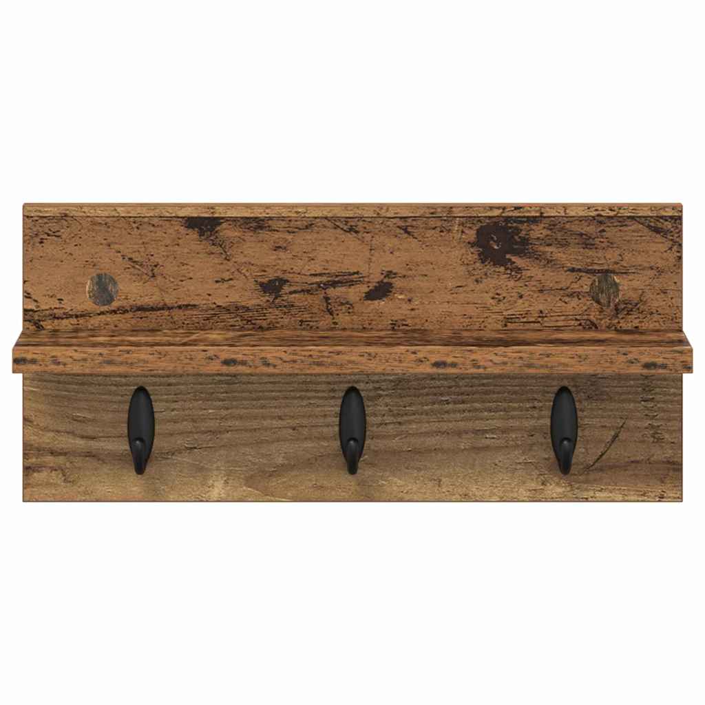 Porte-manteau mural avec étagère Bois ancien 40 x 10.5 x 18 cm