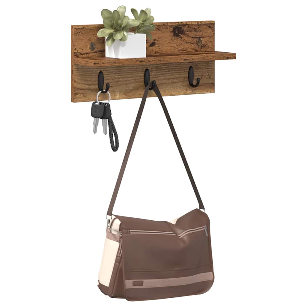 Porte-manteau mural avec étagère Bois ancien 40 x 10.5 x 18 cm