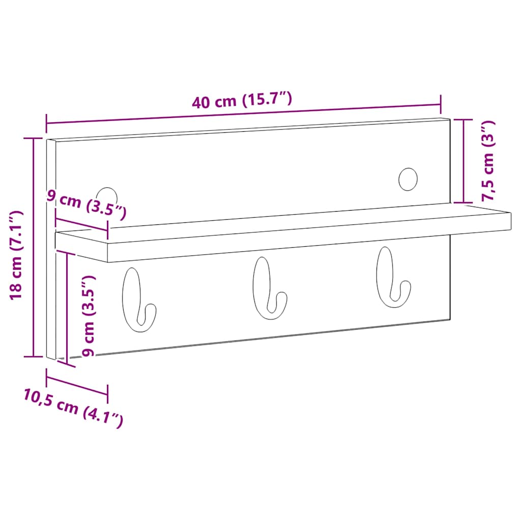 Porte-manteau mural avec étagère Bois ancien 40 x 10.5 x 18 cm