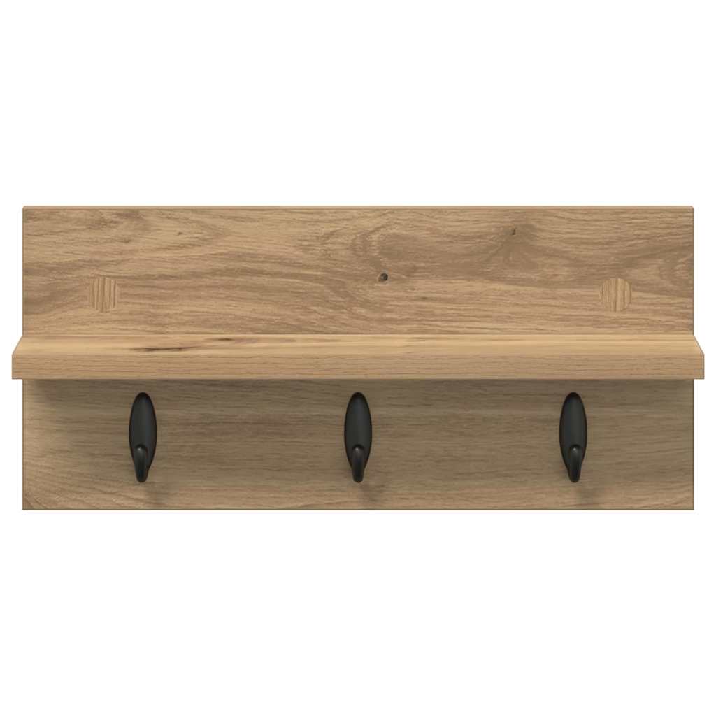 Porte-manteau mural chêne artisanal 40 x 10.5 x 18 cm