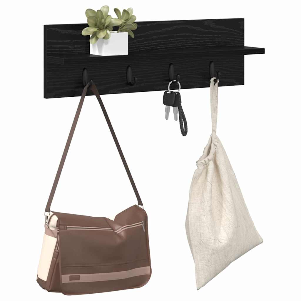 Porte-manteau mural avec étagère Chêne noir 60 x 10.5 x 18 cm