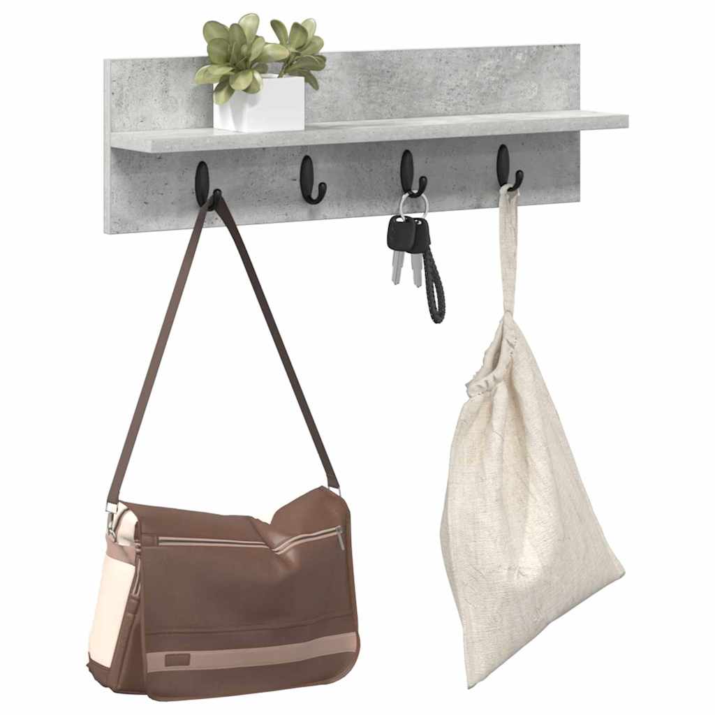 Porte-manteau mural avec étagère Gris béton 60 x 10.5 x 18 cm