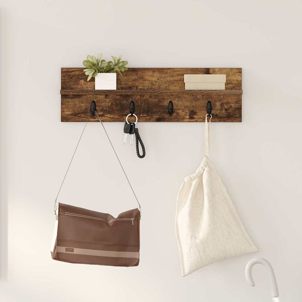 Porte-manteau mural avec étagère Chêne fumé 60 x 10.5 x 18 cm
