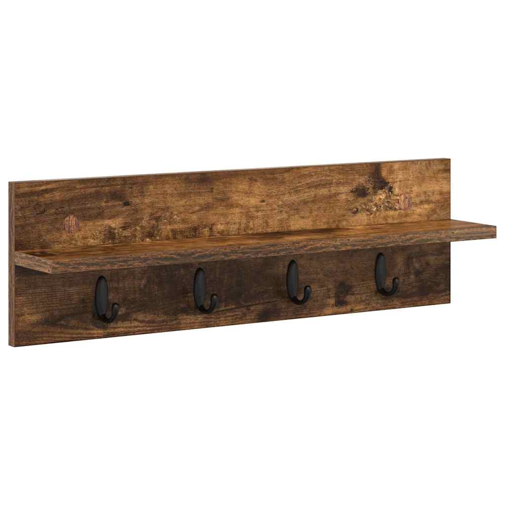Porte-manteau mural avec étagère Chêne fumé 60 x 10.5 x 18 cm