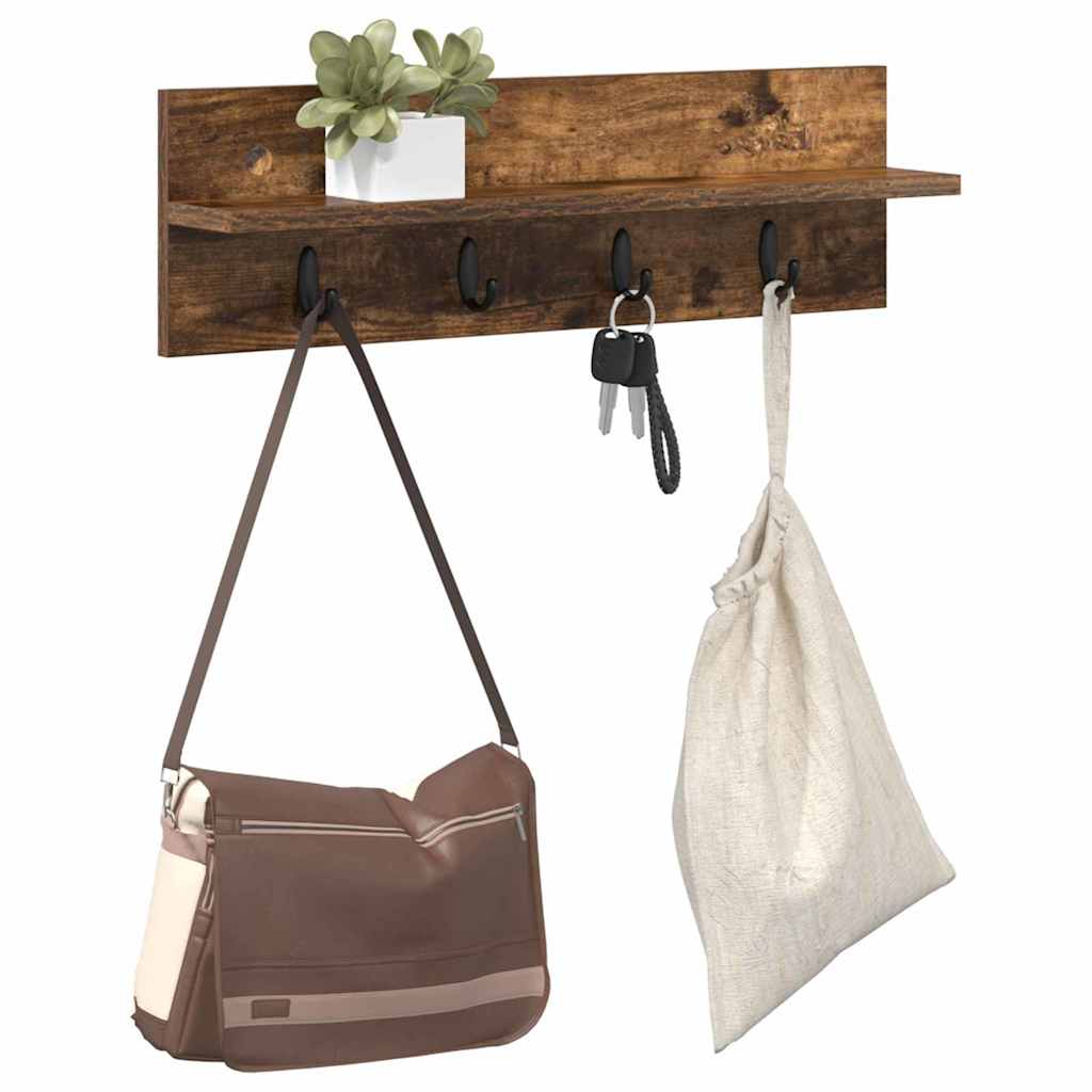 Porte-manteau mural avec étagère Chêne fumé 60 x 10.5 x 18 cm